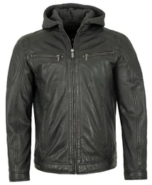 Lederjacke Juan - Herren Lederjacke Kapuze Lammnappa anthra