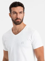 OMBRE T-Shirt mit V-Ausschnitt SLIM FIT Weiß/Creme
