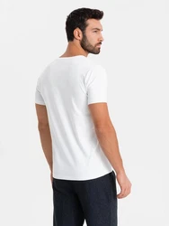 OMBRE T-Shirt mit V-Ausschnitt SLIM FIT Weiß/Creme