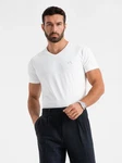OMBRE T-Shirt mit V-Ausschnitt SLIM FIT Weiß/Creme