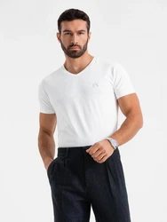 OMBRE T-Shirt mit V-Ausschnitt SLIM FIT Weiß/Creme