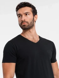 OMBRE T-Shirt mit V-Ausschnitt SLIM FIT Schwarz/Hellblau/Rot/Dunkelblau