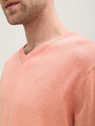 TOM TAILOR Strickpullover mit V-Ausschnitt Orange/Rosa