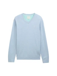 TOM TAILOR Strickpullover mit V-Ausschnitt Hellblau/Blau