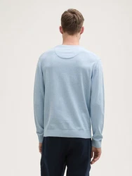 TOM TAILOR Strickpullover mit V-Ausschnitt Hellblau/Blau