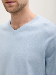 TOM TAILOR Strickpullover mit V-Ausschnitt Hellblau/Blau