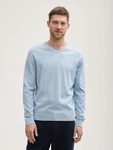 TOM TAILOR Strickpullover mit V-Ausschnitt Hellblau/Blau