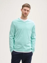 TOM TAILOR Strickpullover mit V-Ausschnitt Grün/Türkis/Hellgrün