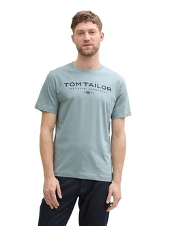 TOM TAILOR T-Shirt aus Baumwolle mit Logo-Print Blau/Grau/Hellblau/Grün/Türkis