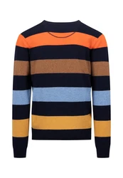 FYNCH-HATTON Strickpullover O-Neck Mischfarben/Dunkelblau/Hellblau/Gelb/Orange
