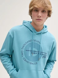 TOM TAILOR Denim Sweatshirt Hoodie mit Print Blau/Türkis/Hellblau