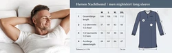 Lucky Nachthemd Langarm mit Stehkragen Grau/Dunkelblau/Blau