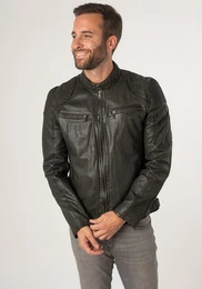 Lederjacke MMCollins mti Reiverschluss, Stehkragen, Ziersteppung