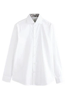 Next Langarmhemd Slim Fit Hemd Weiß/Creme