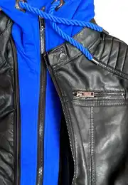 Lederimitatjacke Kunstleder Bikerjacke mit Sweat-Kapuze Two in One hochwertig, robust