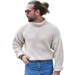 Rollkragenpullover Mnner Pullover mit Rollkragen, Drop Shoulder Oversize Fit Herren