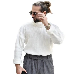Rollkragenpullover Mnner Pullover mit Rollkragen, Drop Shoulder Oversize Fit Herren