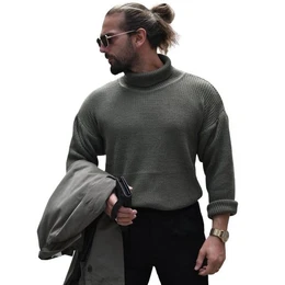 Rollkragenpullover Mnner Pullover mit Rollkragen, Drop Shoulder Oversize Fit Herren
