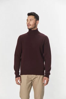 GOBI Cashmere Rollkragenpullover Basic Dunkelrot/Bordeaux
