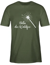 Shirtracer T-Shirt Holla die Waldfee Kostüm Lustige Sprüche Dunkelgrün/Gelb/Grün