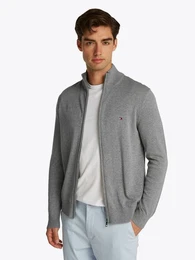 Strickjacke ESSENTIAL COTTON ZIP THRU mit Logostickerei