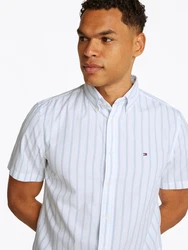 Tommy Hilfiger Kurzarmhemd FLEX POPLIN STP SHIRT Weiß/Creme/Hellblau