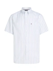 Tommy Hilfiger Kurzarmhemd FLEX POPLIN STP SHIRT Weiß/Creme/Hellblau