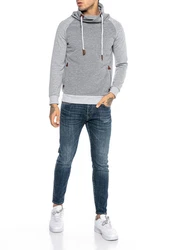 RedBridge Sweatshirt mit Schalkragen Grau/Hellgrau/Braun/Dunkelgrau