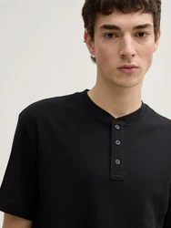 TOM TAILOR Denim T-Shirt Henley Schwarz