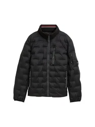 TOM TAILOR Outdoorjacke Hybrid Lightweight Steppjacke mit Kapuze im Stehkragen Schwarz/Braun