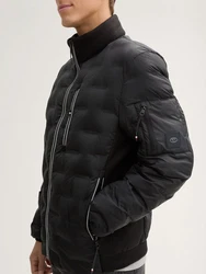 TOM TAILOR Outdoorjacke Hybrid Lightweight Steppjacke mit Kapuze im Stehkragen Schwarz/Braun