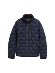 TOM TAILOR Outdoorjacke Hybrid Lightweight Steppjacke mit Kapuze im Stehkragen Dunkelblau/Blau