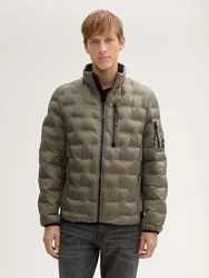 TOM TAILOR Outdoorjacke Hybrid Lightweight Steppjacke mit Kapuze im Stehkragen Dunkelgrün/Khaki