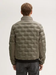 TOM TAILOR Outdoorjacke Hybrid Lightweight Steppjacke mit Kapuze im Stehkragen Dunkelgrün/Khaki