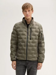TOM TAILOR Outdoorjacke Hybrid Lightweight Steppjacke mit Kapuze im Stehkragen Dunkelgrün/Khaki