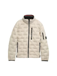 TOM TAILOR Outdoorjacke Hybrid Lightweight Steppjacke mit Kapuze im Stehkragen Beige/Khaki/Weiß