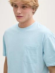 TOM TAILOR Denim T-Shirt Relaxed Fit mit Brusttasche Hellblau/Blau