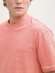 TOM TAILOR Denim T-Shirt Relaxed Fit mit Brusttasche Rosa/Rot/Orange