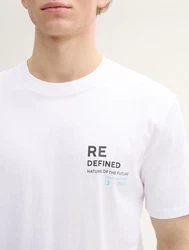 TOM TAILOR Denim T-Shirt mit Print Weiß/Creme/Braun