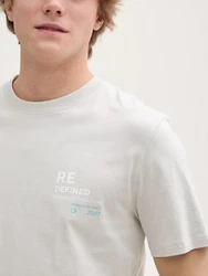 TOM TAILOR Denim T-Shirt mit Print Grau/Weiß/Khaki/Creme/Hellgrün