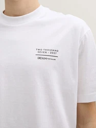 TOM TAILOR Denim T-Shirt Relaxed Fit mit Rücken-Print Weiß/Creme