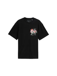 TOM TAILOR Denim T-Shirt Relaxed Fit mit Rücken-Print Schwarz/Rosa