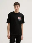 TOM TAILOR Denim T-Shirt Relaxed Fit mit Rücken-Print Schwarz/Rosa