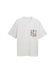 TOM TAILOR Denim T-Shirt Relaxed Fit mit Rücken-Print Rot/Grün/Beige/Grau
