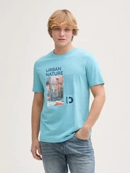 TOM TAILOR Denim T-Shirt mit Foto-Print Blau/Hellblau/Türkis