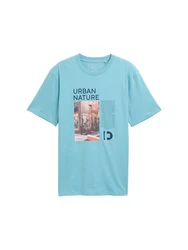 TOM TAILOR Denim T-Shirt mit Foto-Print Blau/Hellblau/Türkis
