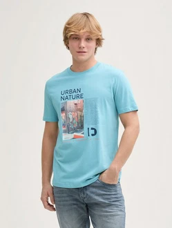 TOM TAILOR Denim T-Shirt mit Foto-Print Blau/Hellblau/Türkis