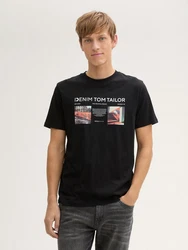 TOM TAILOR Denim T-Shirt mit Foto-Print Schwarz/Rosa/Lila/Dunkelgrün
