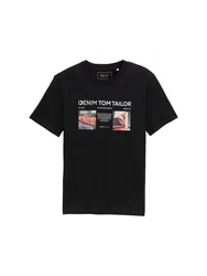 TOM TAILOR Denim T-Shirt mit Foto-Print Schwarz/Rosa/Lila/Dunkelgrün