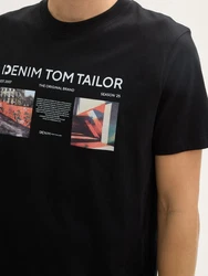 TOM TAILOR Denim T-Shirt mit Foto-Print Schwarz/Rosa/Lila/Dunkelgrün